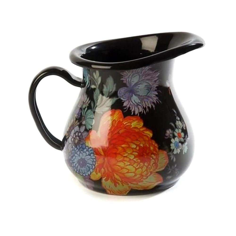 NEW Mackenzie-Childs Black Flower Market Enamel Creamer